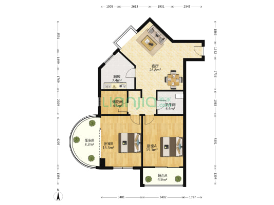 长江大厦 2室1厅1卫 119平方