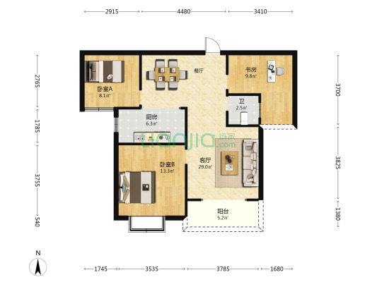 城南国际 3室1厅1卫 95平方