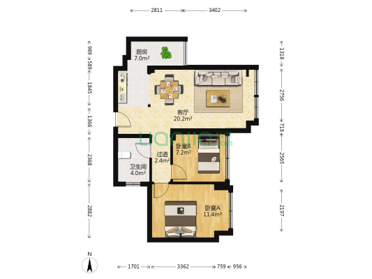 北新上锦 2室1厅1卫 68平方