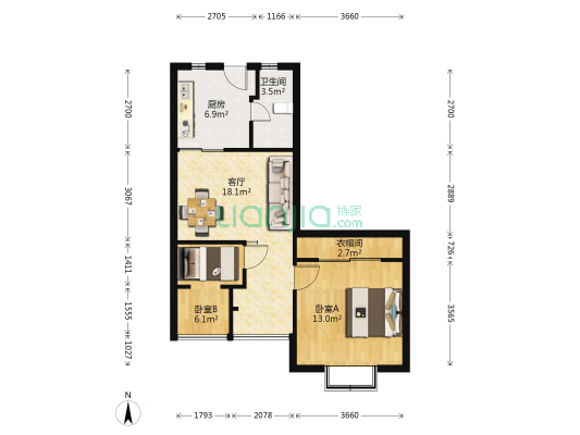 美岸栖庭三期 2室1厅1卫 71平方