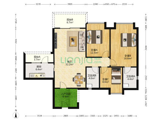 森悦华庭 3室1厅2卫 115平方