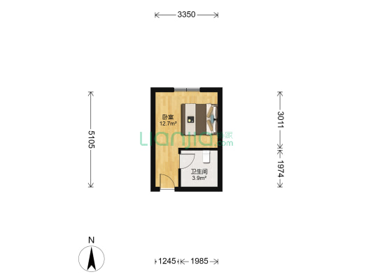 吴家窑二号路 1室0厅1卫 25平方