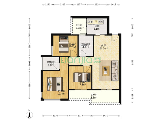 中央公馆海德堡 3室1厅2卫 94平方