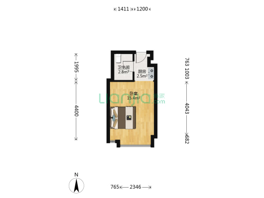 宝鼎花园 1室0厅1卫 37平方