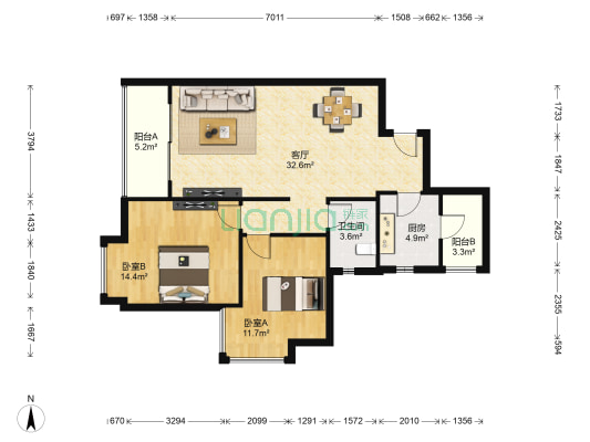 嘉瑞国际 2室1厅1卫 89平方