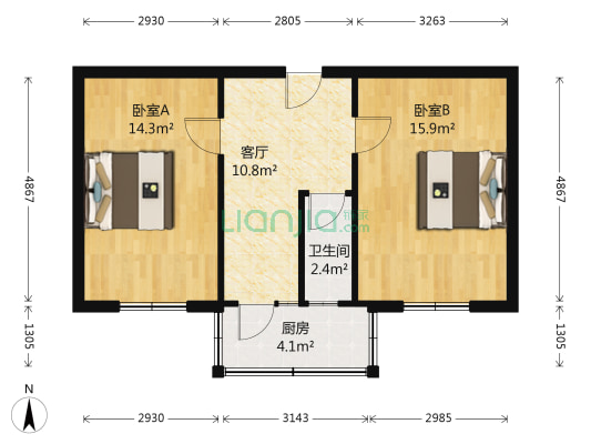 商业银行宿舍 2室1厅1卫 60平方
