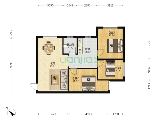 清溪路77号 3室1厅1卫 78平方