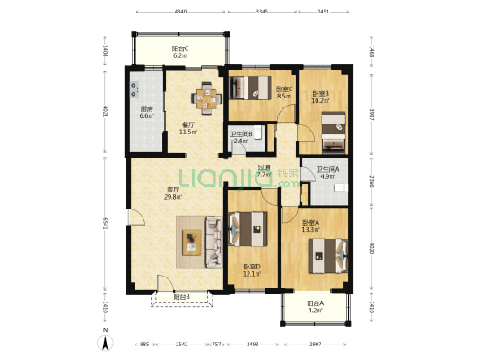 华侨村 4室2厅2卫 168平方