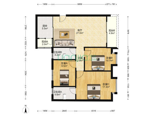 天福苑 3室1厅2卫 98平方