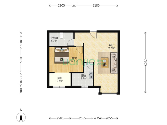汇元新天地 1室1厅 南-户型图