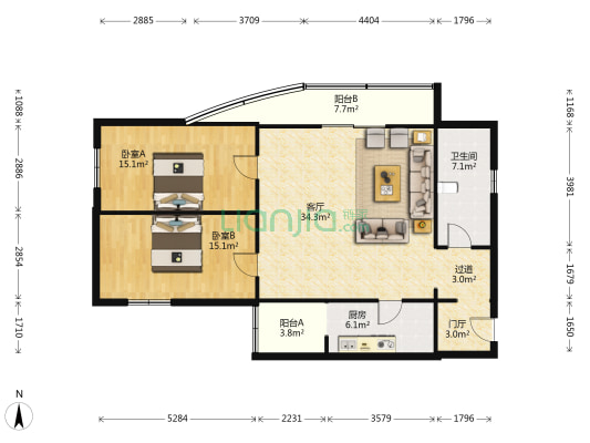 金丰公寓 2室1厅1卫 135平方