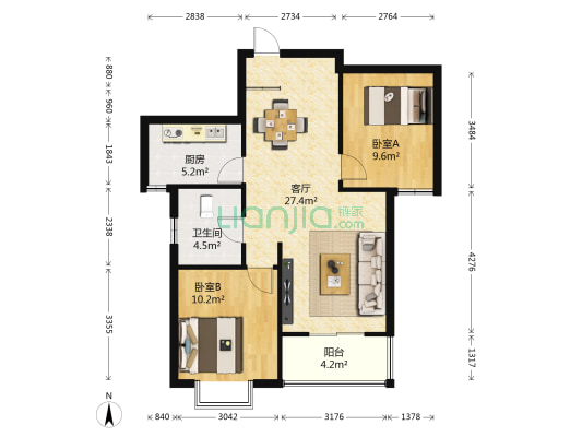 青春雅轩 2室1厅1卫 83平方