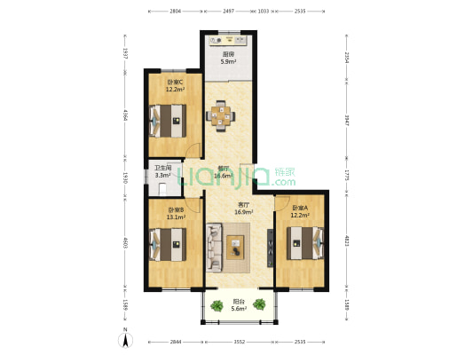 红星花园 3室2厅1卫 111平方