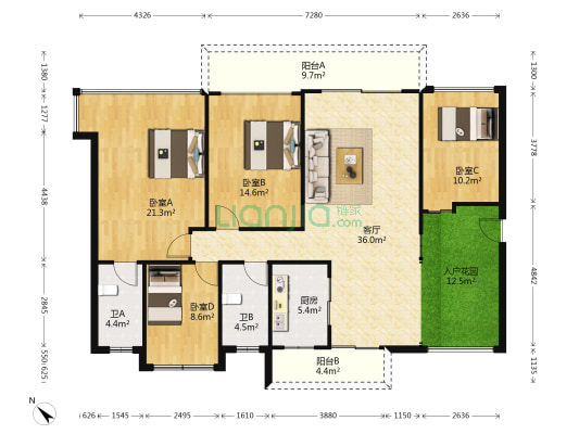 港隆花园 4室1厅2卫 124平方