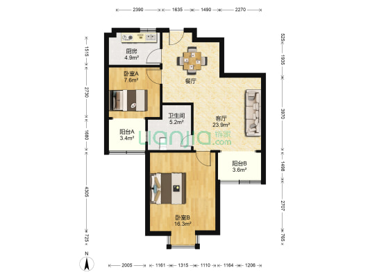 金飞达名郡 2室1厅1卫 87平方