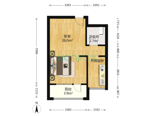 半岛印象 1室0厅1卫 46平方