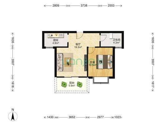 齐心今城二期 1室1厅1卫 58平方
