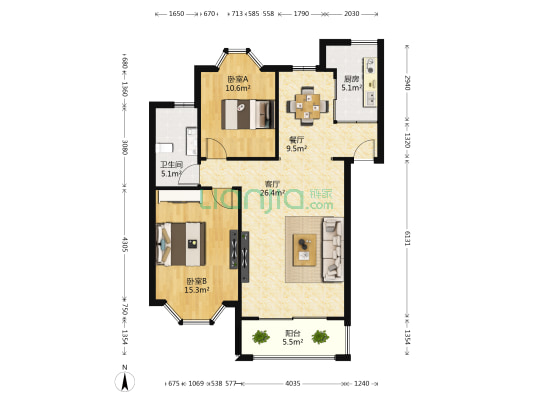 居住主题公园-象湖南郡小区 2室2厅1卫 84平方