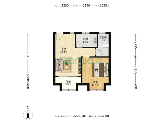 清雅苑 1室1厅1卫 55平方