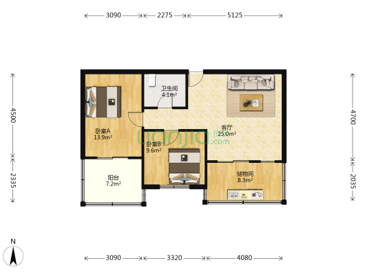 春风里(塘沽区) 2室1厅1卫 84平方
