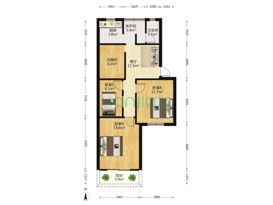 星湖路南一里11号院 3室1厅2卫 77平方