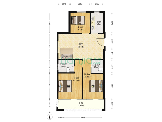 金玉良苑 3室1厅2卫 112平方