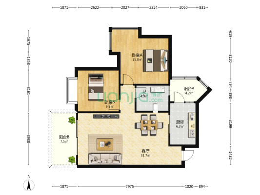 石油大庆村B区 2室1厅1卫 93平方