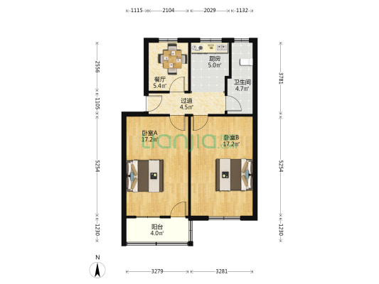 迎丰路34号 2室1厅1卫 75平方