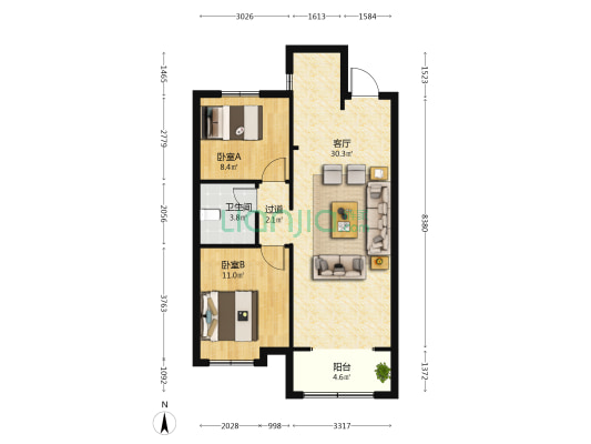 邯郸保利云上 2室1厅1卫 87平方
