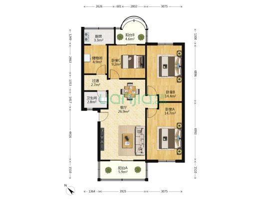 中新横街12号 3室1厅1卫 97平方