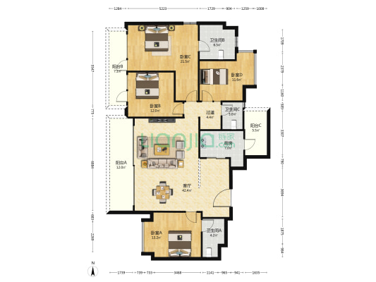 麓湖生态城浔岭 4室1厅3卫 178平方