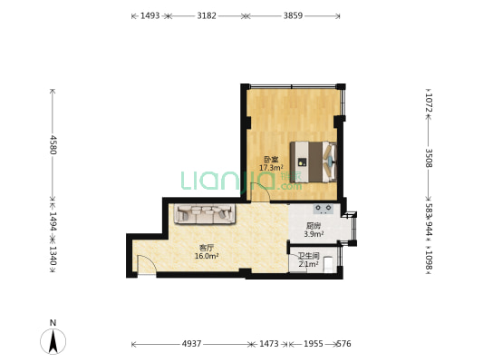 九头鸟小区 1室1厅1卫 52平方