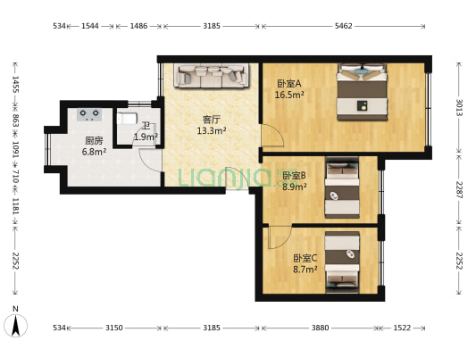 国庆新村 3室1厅1卫 70平方