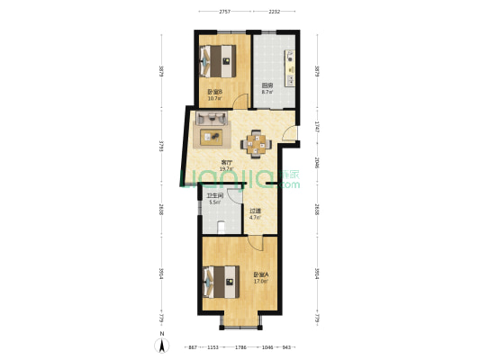 财富广场 2室1厅1卫 99平方