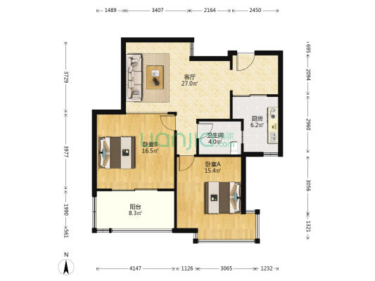 蓝堡公馆 2室1厅1卫 92平方