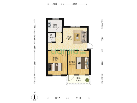 烟糖宿舍 2室1厅1卫 49平方