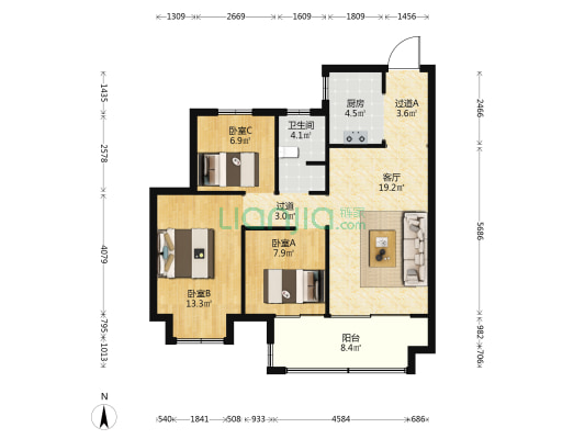绿地襄阳城际空间站 3室1厅1卫 90平方