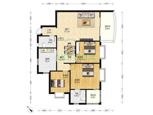 佳锦园 3室2厅2卫 131平方
