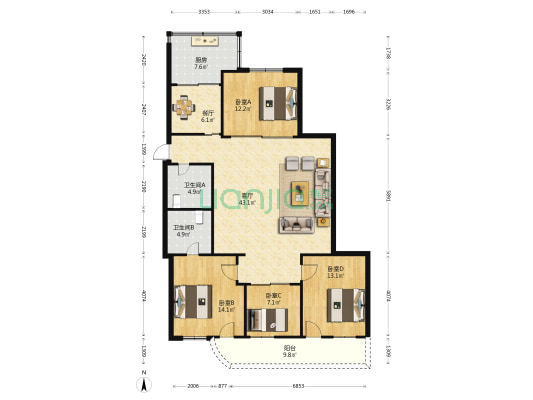 金鸿达中心 4室2厅2卫 133平方