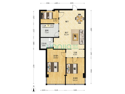 瑞云花园 3室1厅1卫 100平方