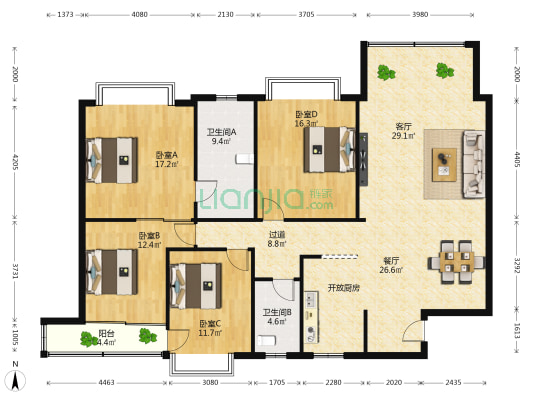东葛路6号 4室2厅2卫 171平方