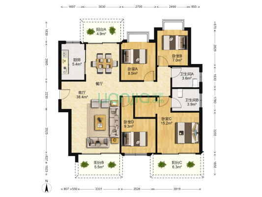 光明城市梦溪苑 4室1厅2卫 140平方
