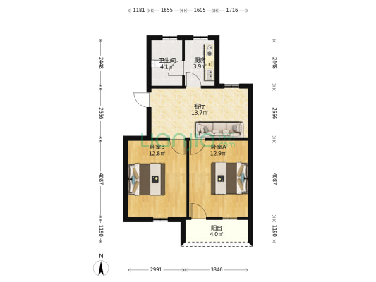 省生药厂宿舍 2室1厅1卫 70平方