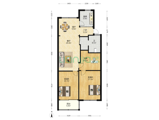 外贸住宅小区 3室2厅1卫 112平方