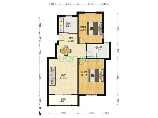 汇金原香 2室2厅1卫 85平方