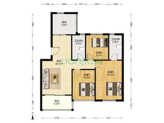 御亭水岸花园 3室1厅2卫 89平方