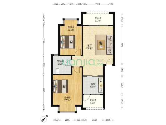 北辰雅苑 2室1厅1卫 87平方