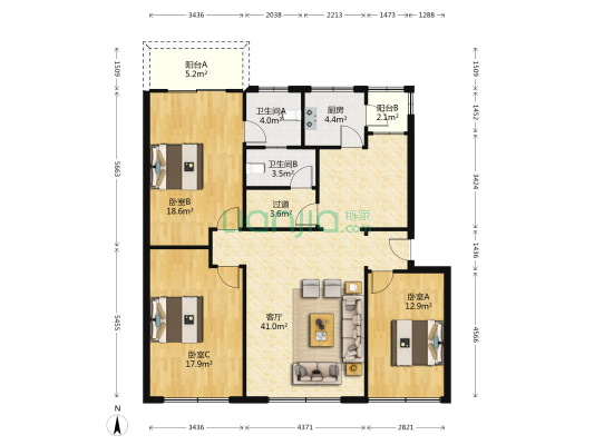 陵州路二段128号 3室1厅2卫 151平方
