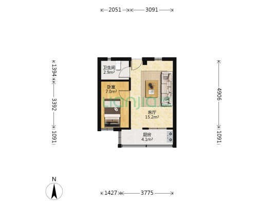 东漖北路 1室1厅1卫 35平方