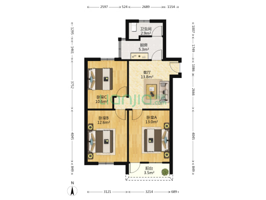 禾太街 3室1厅1卫 76平方